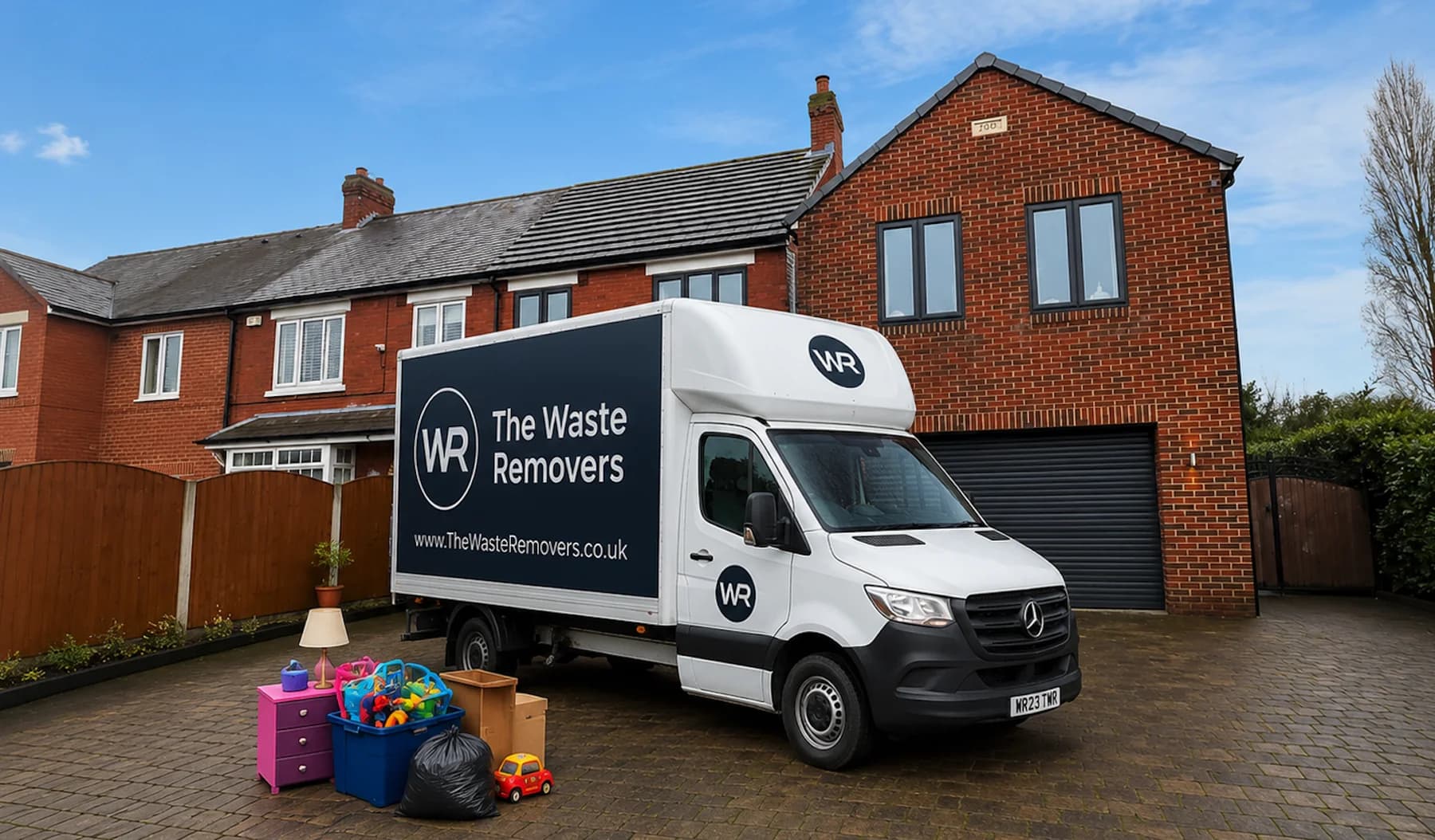Uniformed team loading waste into van in the North West