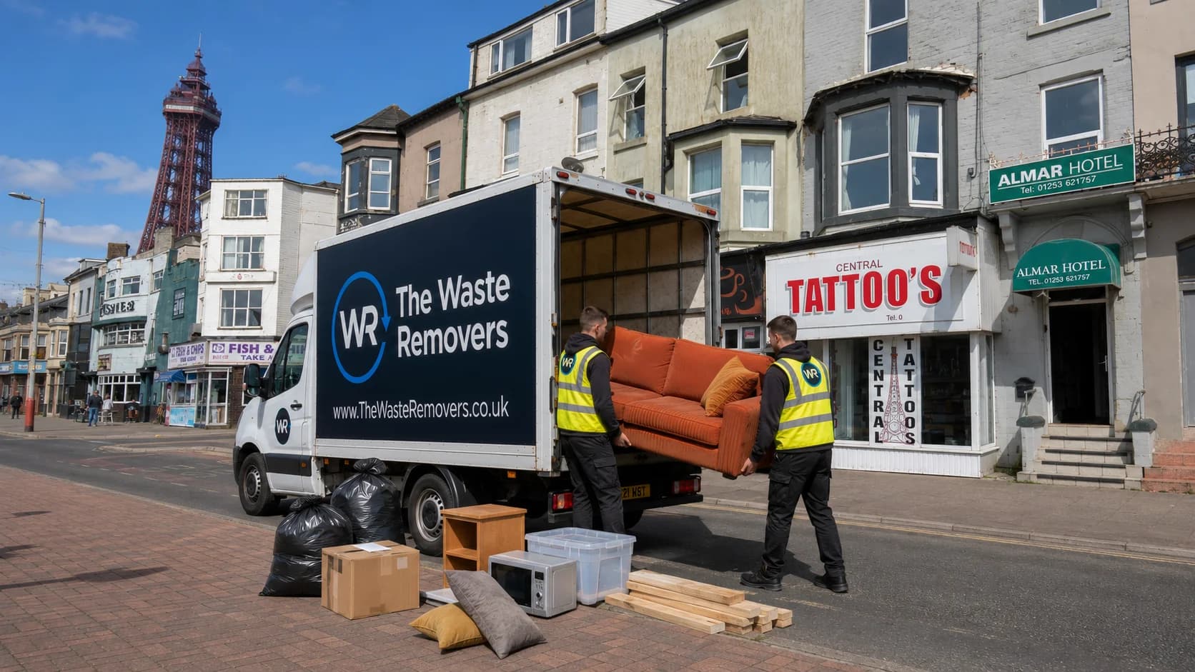 Rubbish Removal in Blackpool - uniformed team with van