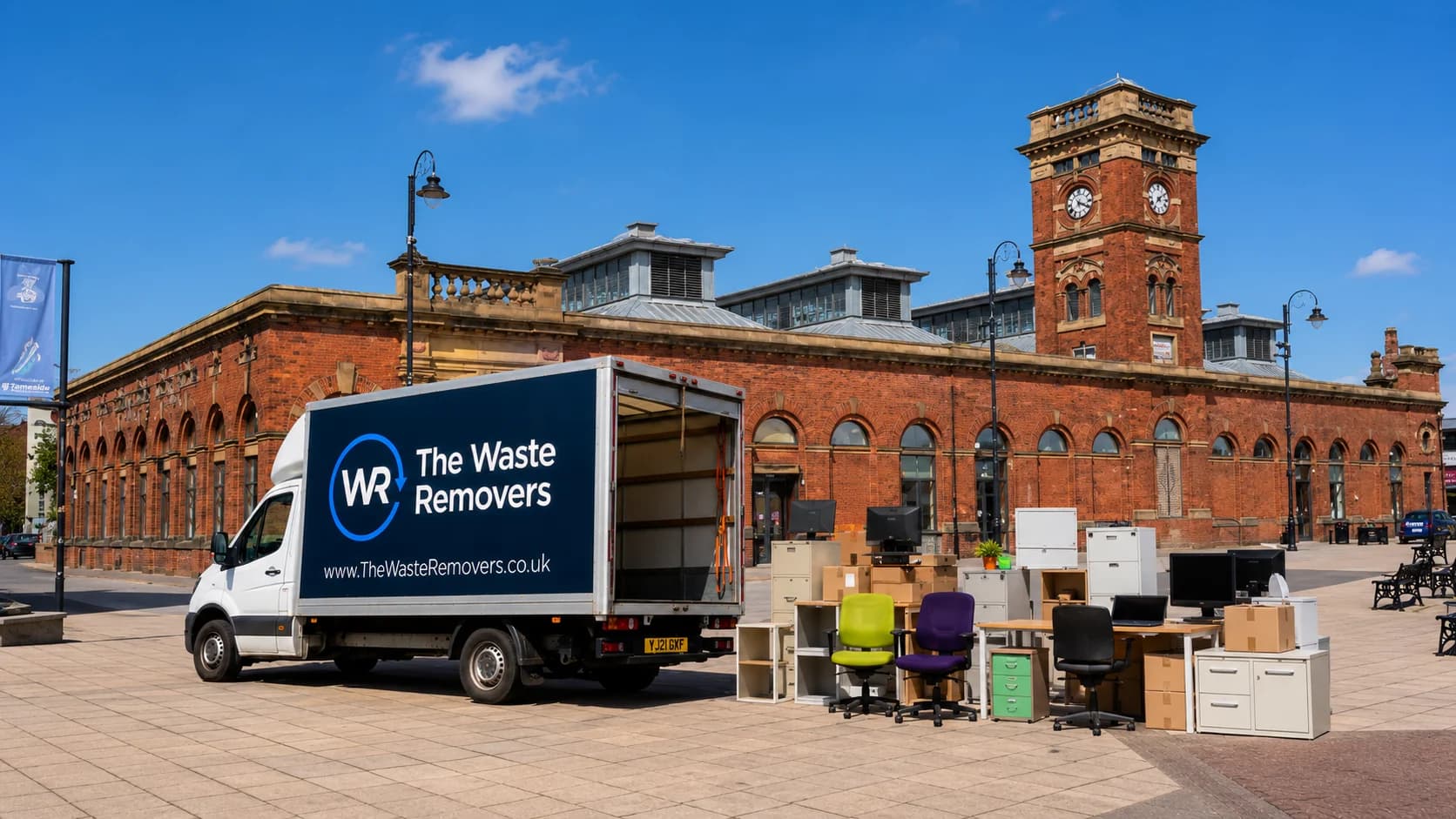 Office Clearance in Tameside - uniformed team with van