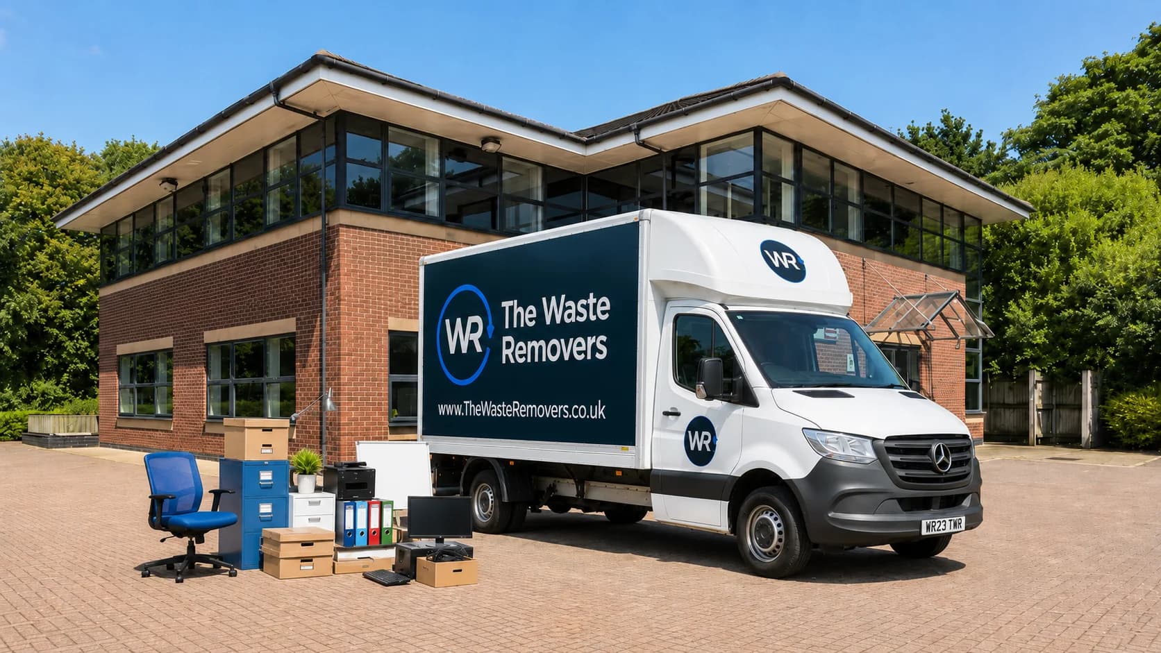 Office Clearance in Warrington - uniformed team with van